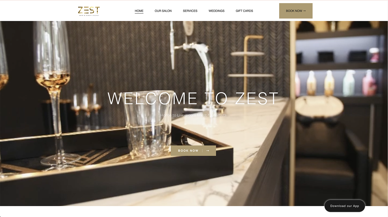 Zest Hair & Beauty Studio website screenshot