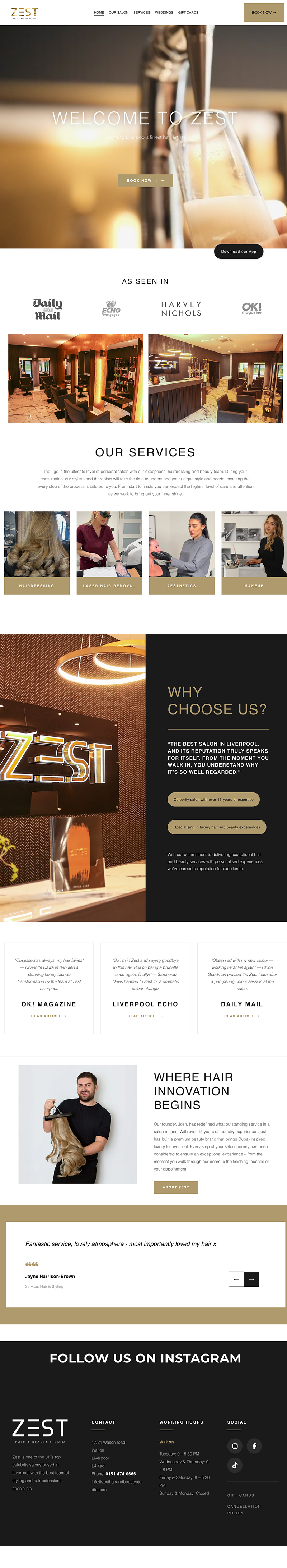 Salons & Beauty website example on desktop